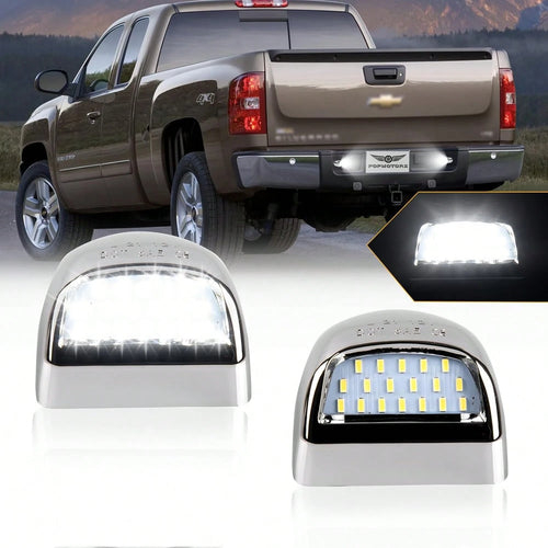 POPMOTORZ LED License Plate Lights Tag Lamps For Chevy GMC Sierra 1500 2500 3500 Suburban Tahoe Avalanche Traverse Yukon XL Escalade LED Tag Lights Housing 2 PCS