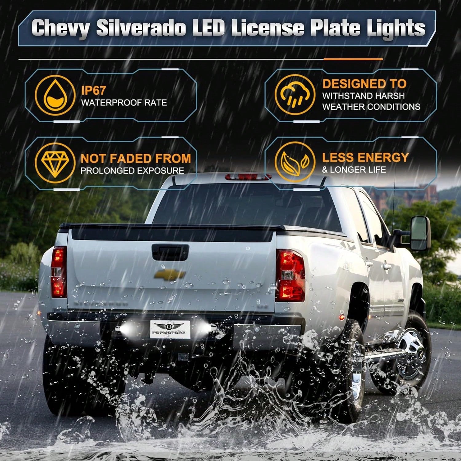 POPMOTORZ LED License Plate Lights Tag Lamps For Chevy GMC Sierra 1500 2500 3500 Suburban Tahoe Avalanche Traverse Yukon XL Escalade LED Tag Lights Housing 2 PCS