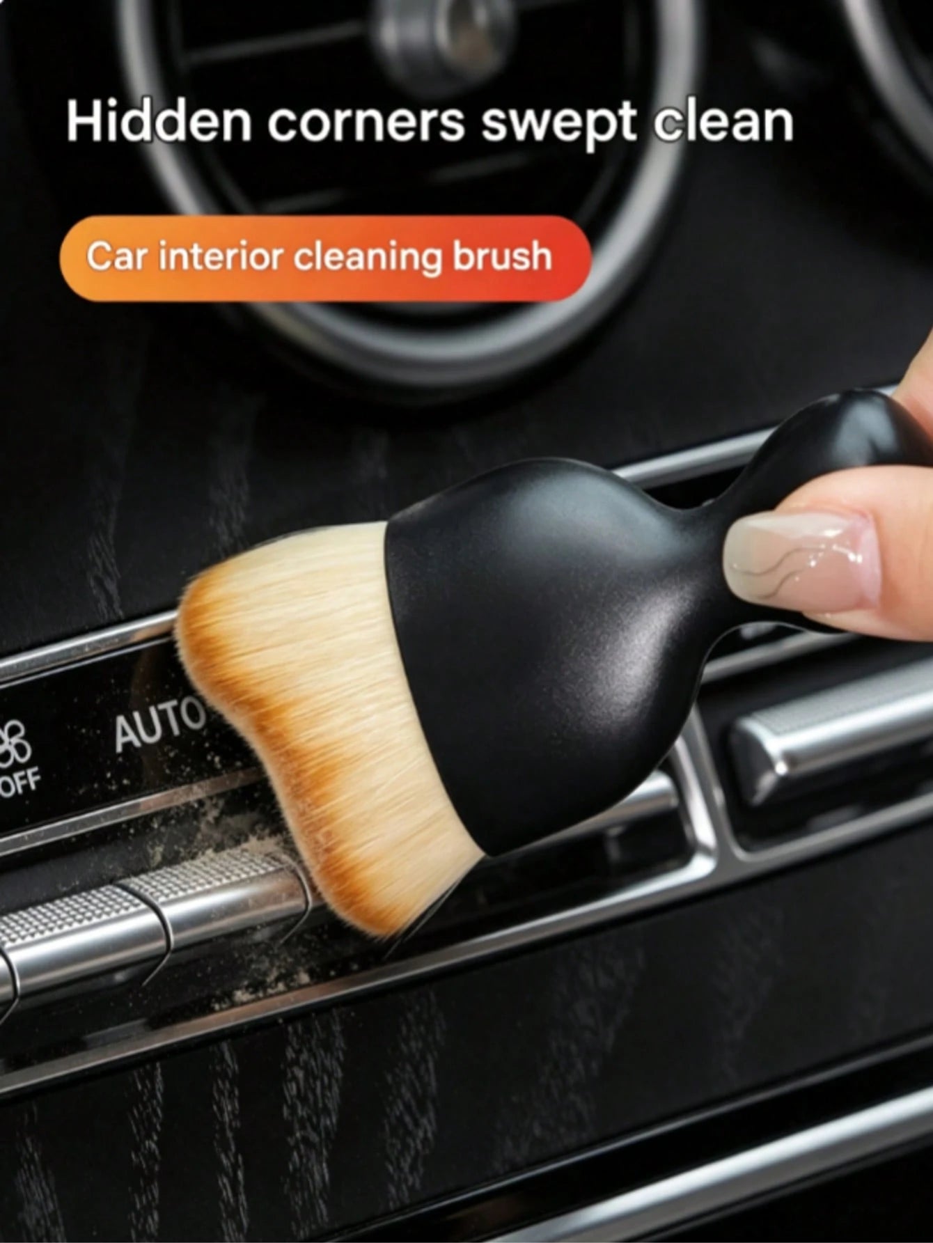 Portable Car Dusting Brush, Soft Fine Bristle Brush Head, Minimalist Design, Suitable For Cleaning Car Interior Gaps, Such As Center Console, Screen Frame, Air Vent And Door Trim