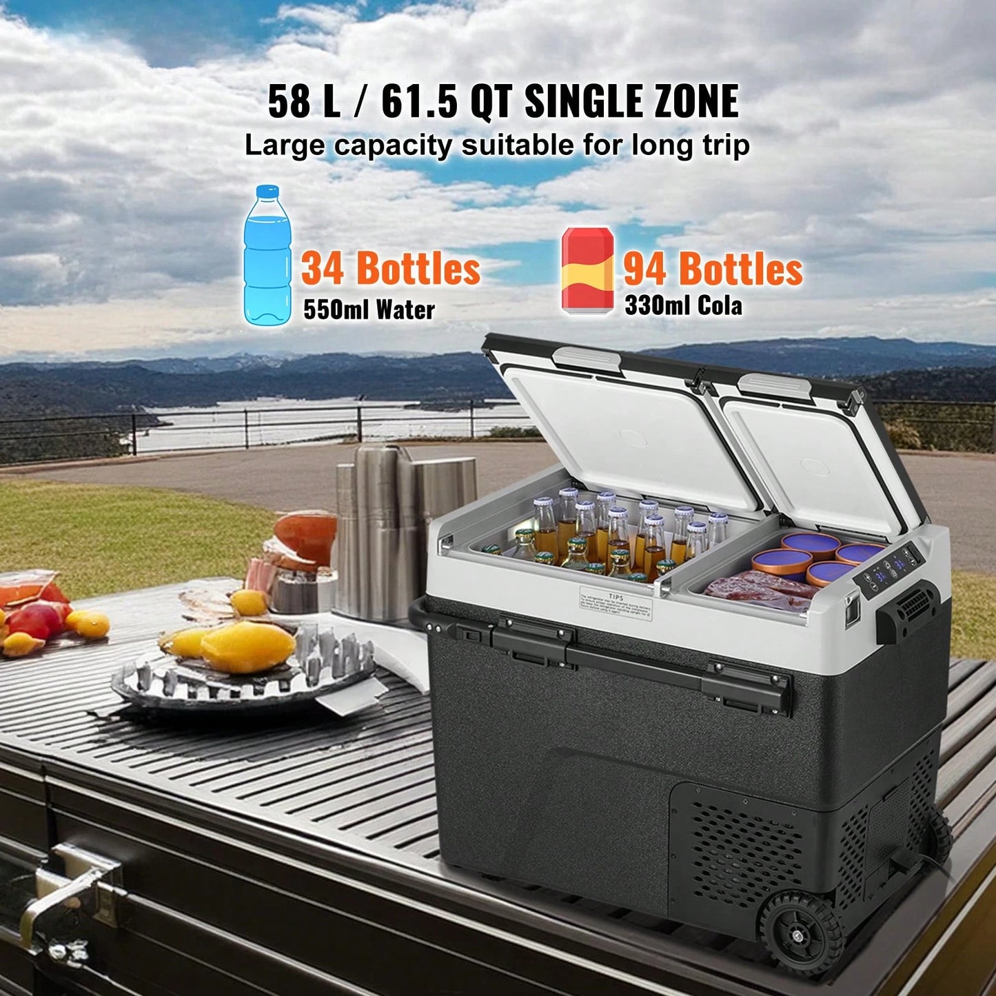 Portable Car Refrigerator, 12 Volt Car Refrigerator Fridge, 58 L/ 61.5 QT Dual Zone Portable Freezer,-4℉-68℉ Adjustable Temperature, Compressor Cooler For Home, Outdoor, Camping, RV, Car
