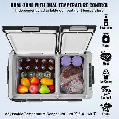 Portable Car Refrigerator, 12 Volt Car Refrigerator Fridge, 58 L/ 61.5 QT Dual Zone Portable Freezer,-4℉-68℉ Adjustable Temperature, Compressor Cooler For Home, Outdoor, Camping, RV, Car