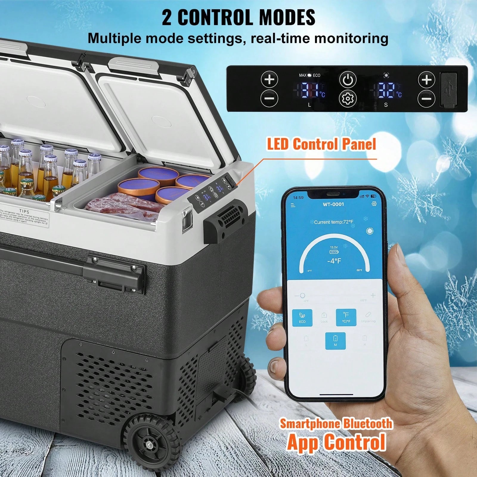 Portable Car Refrigerator, 12 Volt Car Refrigerator Fridge, 58 L/ 61.5 QT Dual Zone Portable Freezer,-4℉-68℉ Adjustable Temperature, Compressor Cooler For Home, Outdoor, Camping, RV, Car