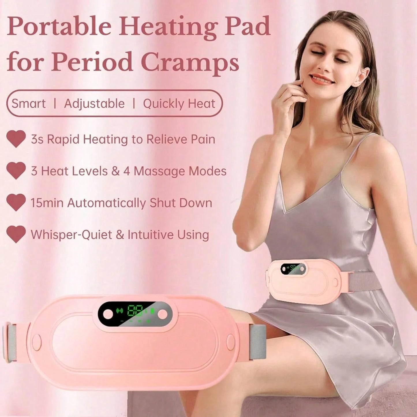 Portable Cordless Heating Pad: 3 Heat Levels 3 Massage Modes, 3S Fast Heating, Electric Heating Pad,Gifts For Women
