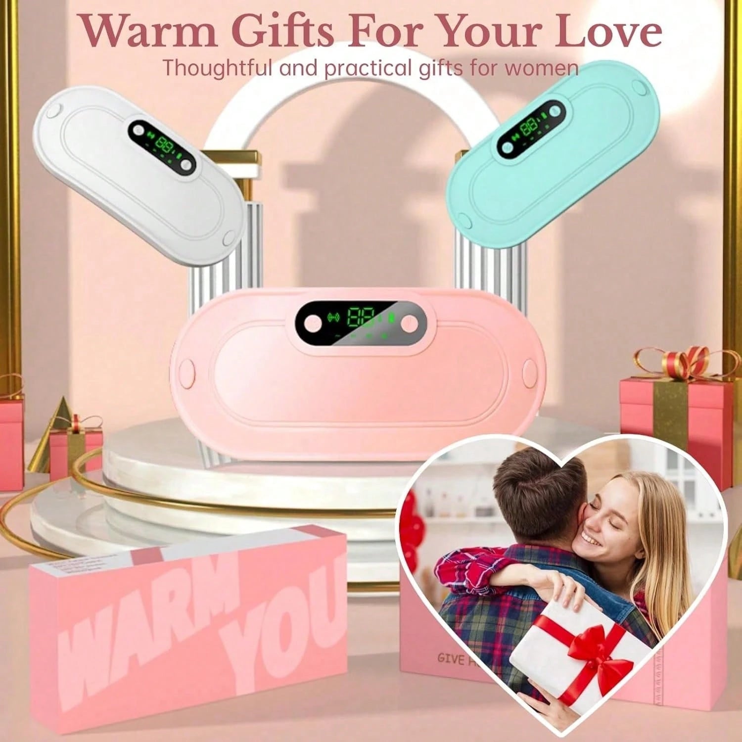 Portable Cordless Heating Pad: 3 Heat Levels 3 Massage Modes, 3S Fast Heating, Electric Heating Pad,Gifts For Women