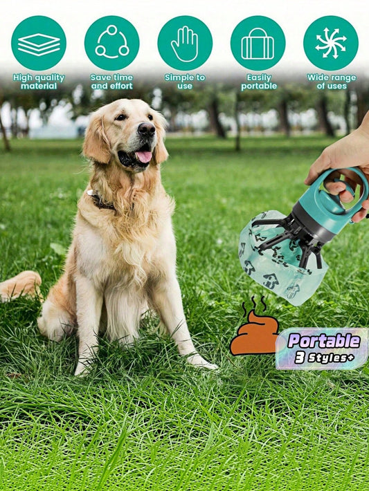 Portable Dog Pooper Scooper With Bag Dispenser, Durable Plastic Cyan Claw Design Waste Pickup Tool With Leak-Proof Bags, Ideal For Outdoor Use
