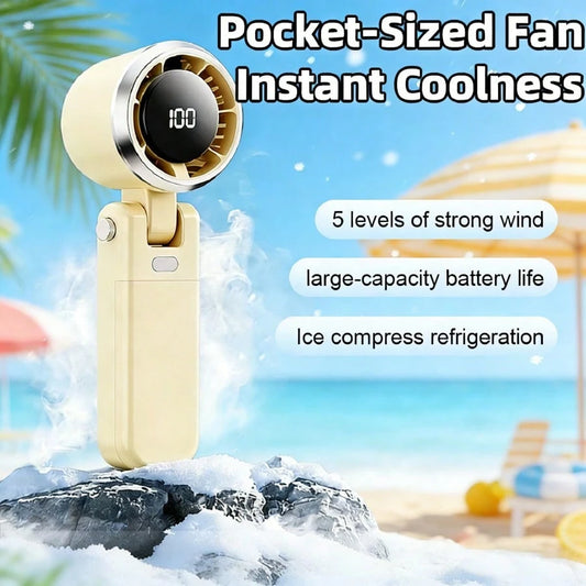 Portable Handheld Fan With A Powerful Turbine Motor, 5000mAh Rechargeable Battery, And 5 Strong Wind Speeds. A Perfect Cooling Device For Travel, Camping, Beach, And Outdoor Activities. A Suitable Gif