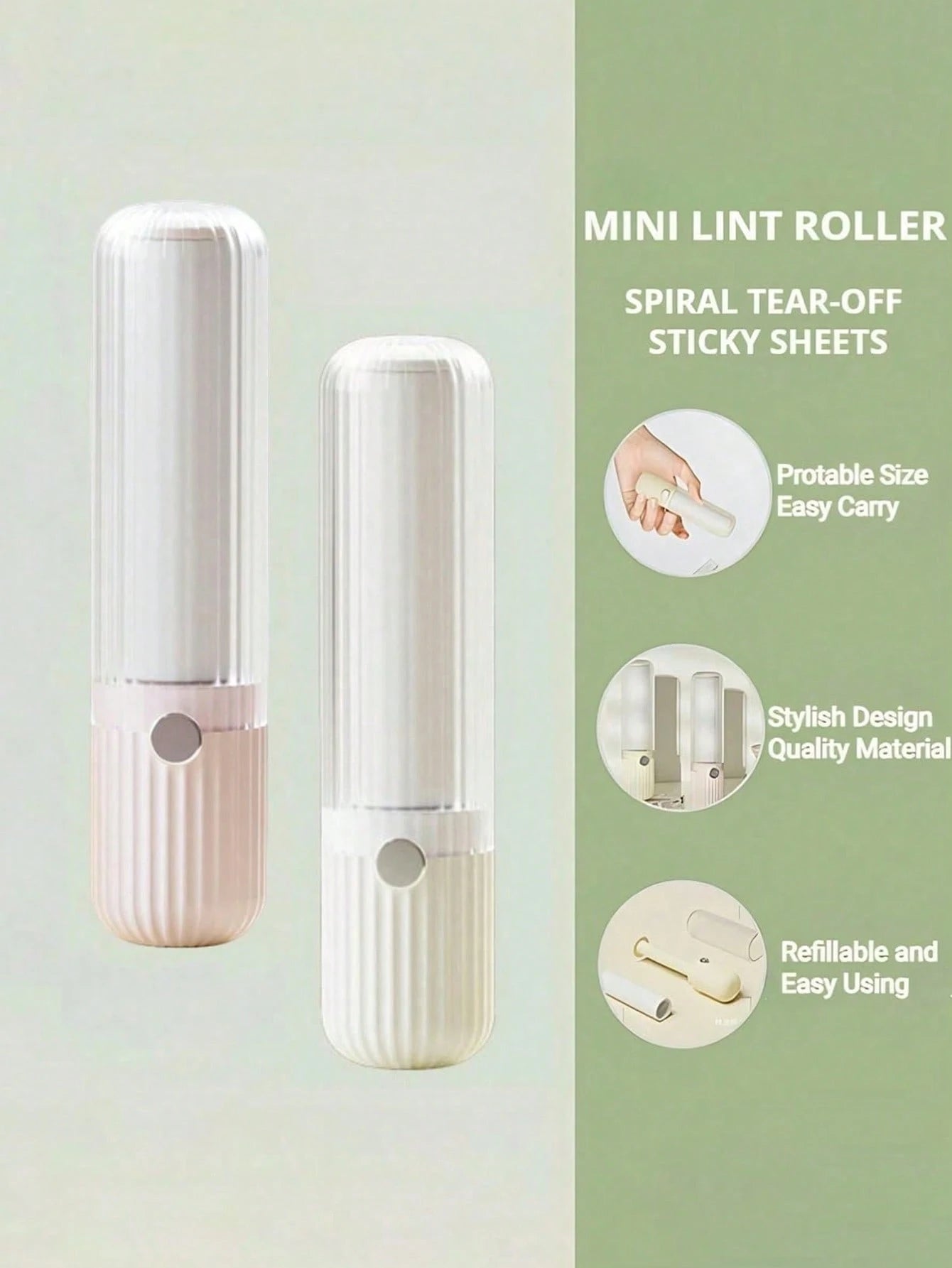 Portable Mini Refillable Lint Roller- Strong Sticky Lint Brush For Clothes, Bedding, Pet Hair, Travel Size Fuzz Remover