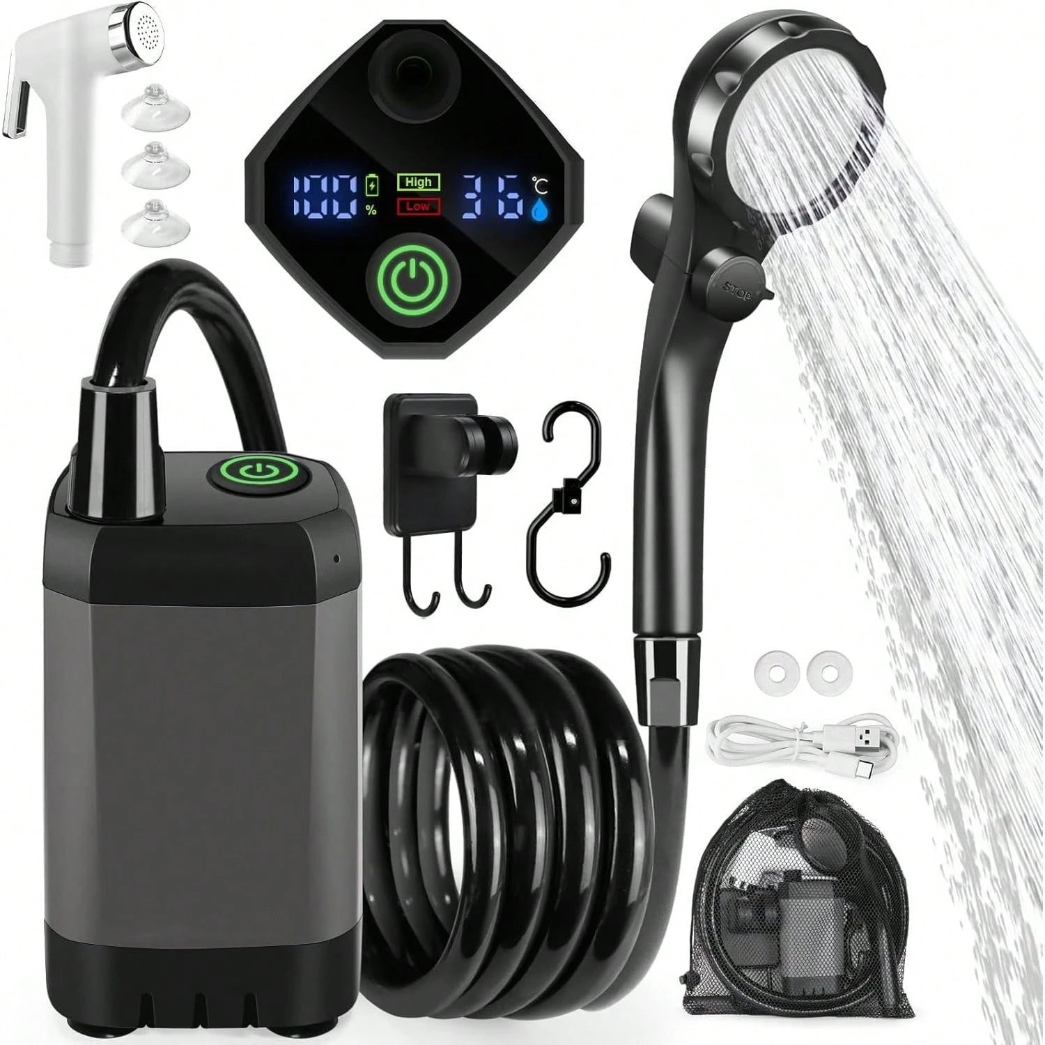 Portable Shower Camping Shower Outdoor Camp Electric Rechargeable Shower Pump, 6000mAh Rechargeable Camping Shower With Digital Power & Temperature Display, Portable Shower For Camping, Beach, Hiking