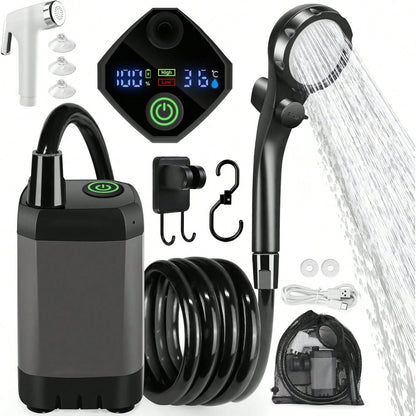 Portable Shower Camping Shower Outdoor Camp Electric Rechargeable Shower Pump, 6000mAh Rechargeable Camping Shower With Digital Power & Temperature Display, Portable Shower For Camping, Beach, Hiking