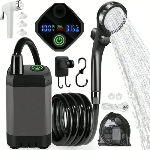 Portable Shower Camping Shower Outdoor Camp Electric Rechargeable Shower Pump, 6000mAh Rechargeable Camping Shower With Digital Power & Temperature Display, Portable Shower For Camping, Beach, Hiking