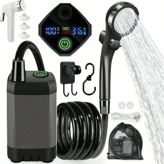Portable Shower Camping Shower Outdoor Camp Electric Rechargeable Shower Pump, 6000mAh Rechargeable Camping Shower With Digital Power & Temperature Display, Portable Shower For Camping, Beach, Hiking