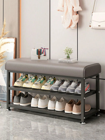 PQSQRJU Storage Bench, Shoe Changing Stool With Metal Frame, Cushioned Seat Shoe Bench‌, Multi-Compartment Organizer Rack For Bedroom, Hallway Entrance