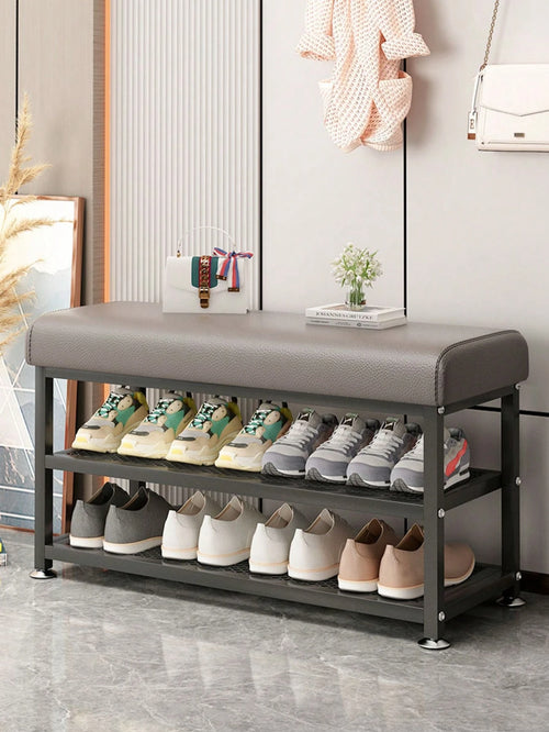 PQSQRJU Storage Bench, Shoe Changing Stool With Metal Frame, Cushioned Seat Shoe Bench‌, Multi-Compartment Organizer Rack For Bedroom, Hallway Entrance