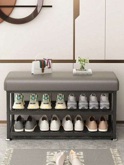 PQSQRJU Storage Bench, Shoe Changing Stool With Metal Frame, Cushioned Seat Shoe Bench‌, Multi-Compartment Organizer Rack For Bedroom, Hallway Entrance