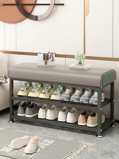 PQSQRJU Storage Bench, Shoe Changing Stool With Metal Frame, Cushioned Seat Shoe Bench‌, Multi-Compartment Organizer Rack For Bedroom, Hallway Entrance