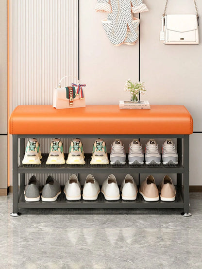 PQSQRJU Storage Bench, Shoe Changing Stool With Metal Frame, Cushioned Seat Shoe Bench‌, Multi-Compartment Organizer Rack For Bedroom, Hallway Entrance