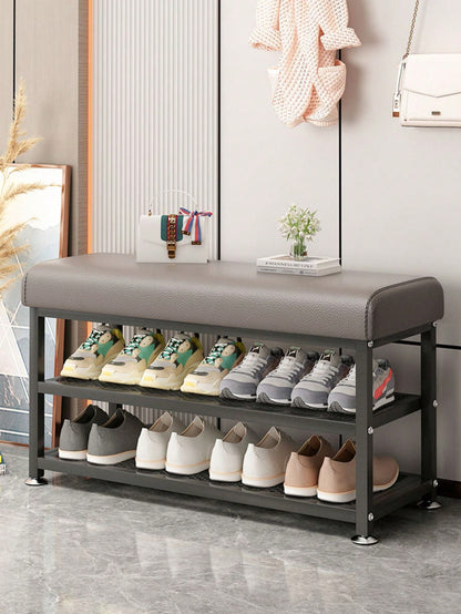 PQSQRJU Storage Bench, Shoe Changing Stool With Metal Frame, Cushioned Seat Shoe Bench‌, Multi-Compartment Organizer Rack For Bedroom, Hallway Entrance