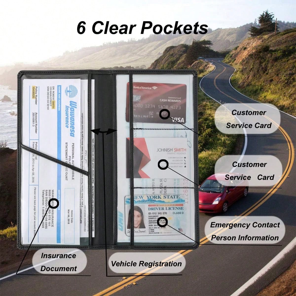 Premium Car Registration And Insurance Holder,Black Registration Insurance Card Holder,Glove Box Organizer Makes Your Documents In Order