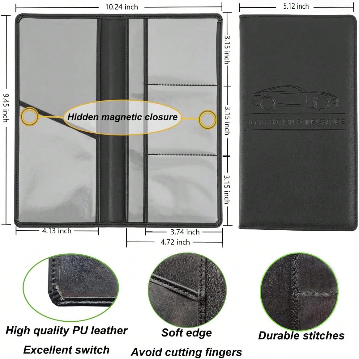 Premium Car Registration And Insurance Holder,Black Registration Insurance Card Holder,Glove Box Organizer Makes Your Documents In Order