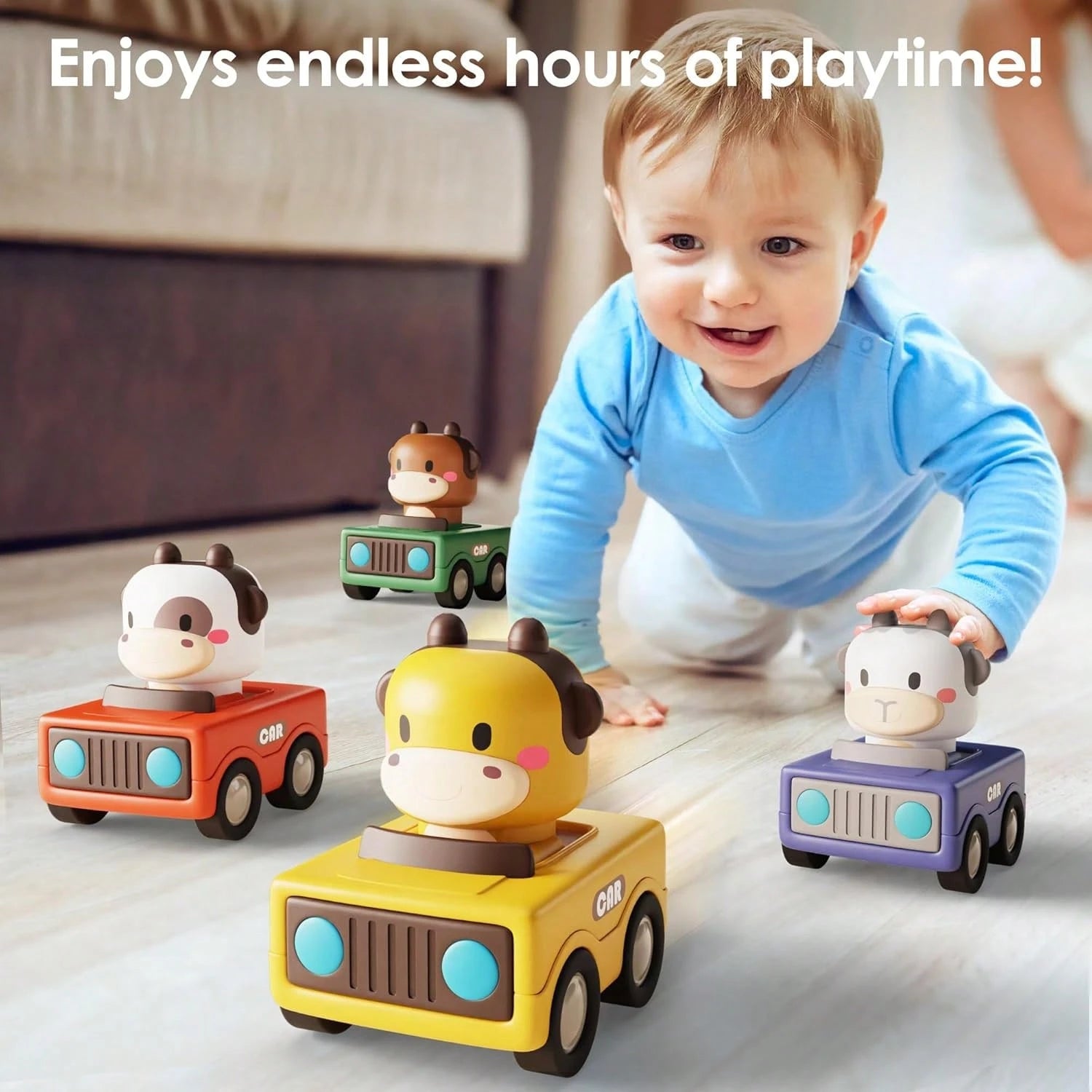 Press To Go Car Toys For Toddlers 1-3, Baby Animal Racing Cars, Infant Play Vehicle Set, BabyPush Go Friction Car Toys For 18+ Months, Birthday Gifts For 1-2 Years Old Boys