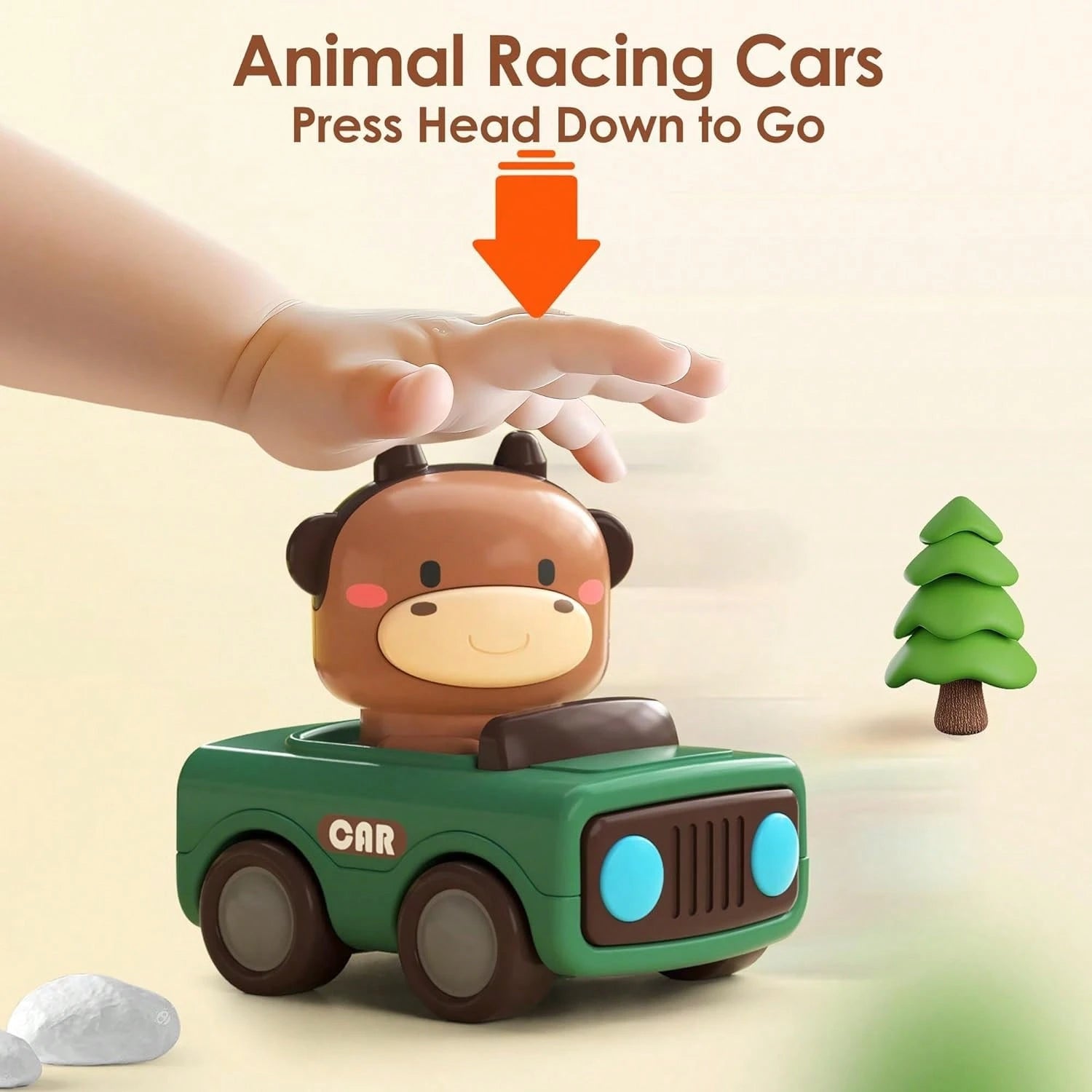 Press To Go Car Toys For Toddlers 1-3, Baby Animal Racing Cars, Infant Play Vehicle Set, BabyPush Go Friction Car Toys For 18+ Months, Birthday Gifts For 1-2 Years Old Boys