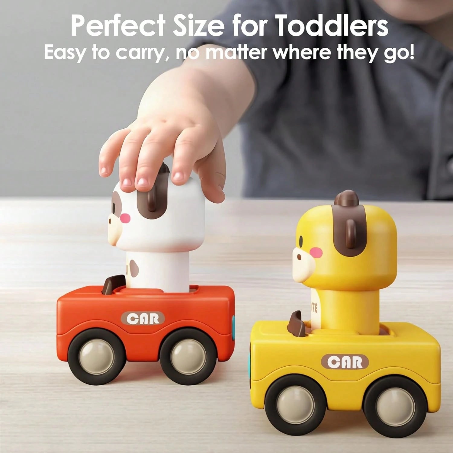 Press To Go Car Toys For Toddlers 1-3, Baby Animal Racing Cars, Infant Play Vehicle Set, BabyPush Go Friction Car Toys For 18+ Months, Birthday Gifts For 1-2 Years Old Boys