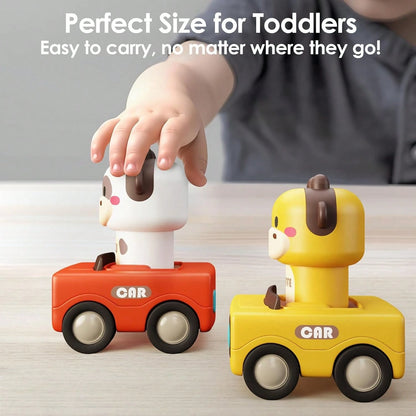 Press To Go Car Toys For Toddlers 1-3, Baby Animal Racing Cars, Infant Play Vehicle Set, BabyPush Go Friction Car Toys For 18+ Months, Birthday Gifts For 1-2 Years Old Boys
