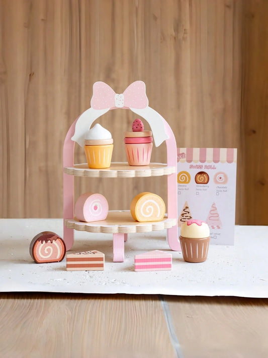 Princess Wooden Tea Party Set- Cute Cake & Sweets Pretend Play Toy For Kids- Educational Kitchen Roleplay Game For Girls Ages 3 4 5- Ideal Birthday Gift For Toddlers