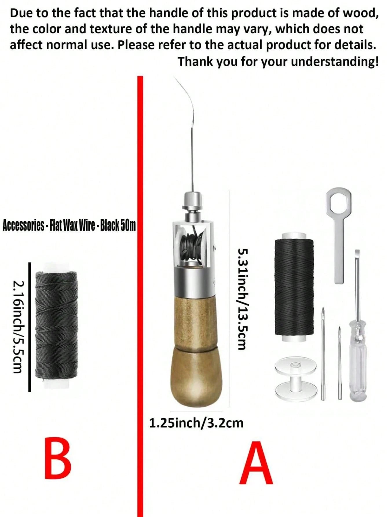 Professional Leather Sewing Awl Set, Fast Sewing Machine Tool, Suitable For DIY Handmade Repair, 1 Set With Needle- This Item Has AB 2 Set Options- A: 1 Set Of Hand Sewing Tool, B: Separate Flat Wax