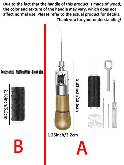 Professional Leather Sewing Awl Set, Fast Sewing Machine Tool, Suitable For DIY Handmade Repair, 1 Set With Needle- This Item Has AB 2 Set Options- A: 1 Set Of Hand Sewing Tool, B: Separate Flat Wax