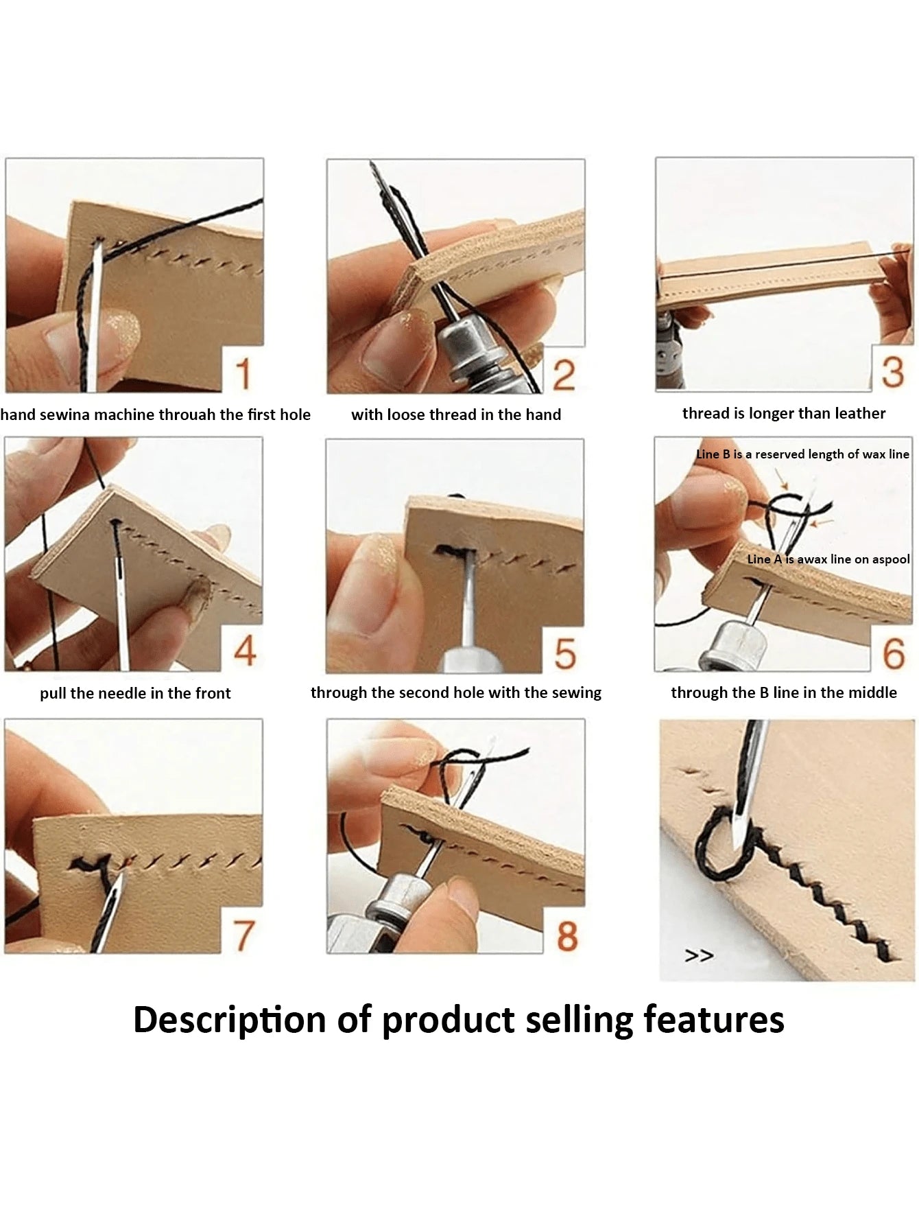 Professional Leather Sewing Awl Set, Fast Sewing Machine Tool, Suitable For DIY Handmade Repair, 1 Set With Needle- This Item Has AB 2 Set Options- A: 1 Set Of Hand Sewing Tool, B: Separate Flat Wax