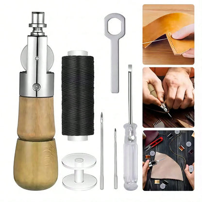 Professional Leather Sewing Awl Set, Fast Sewing Machine Tool, Suitable For DIY Handmade Repair, 1 Set With Needle- This Item Has AB 2 Set Options- A: 1 Set Of Hand Sewing Tool, B: Separate Flat Wax