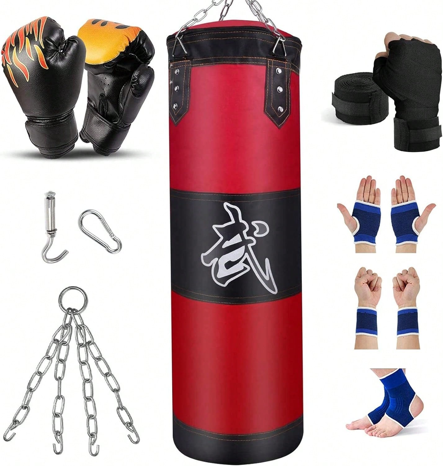 Punching Bag For Adults Unfilled Heavy Punching Bag, Boxing Bag Set With Punching Gloves, Wraps, Chain, Ceiling Hook For MMA Kickboxing Boxing Karate Muay Thai Taekwondo