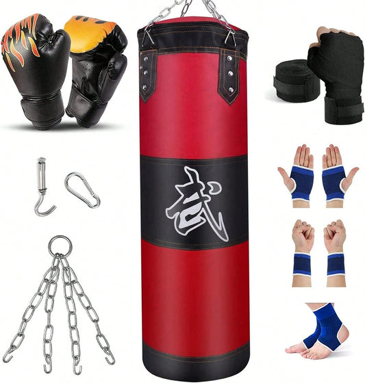 Punching Bag For Adults Unfilled Heavy Punching Bag, Boxing Bag Set With Punching Gloves, Wraps, Chain, Ceiling Hook For MMA Kickboxing Boxing Karate Muay Thai Taekwondo