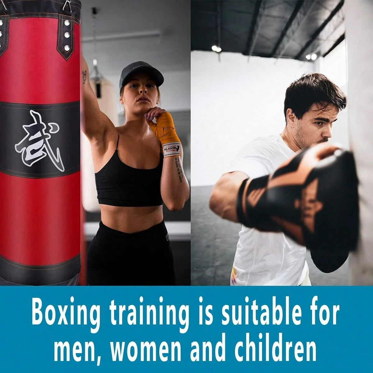 Punching Bag For Adults Unfilled Heavy Punching Bag, Boxing Bag Set With Punching Gloves, Wraps, Chain, Ceiling Hook For MMA Kickboxing Boxing Karate Muay Thai Taekwondo