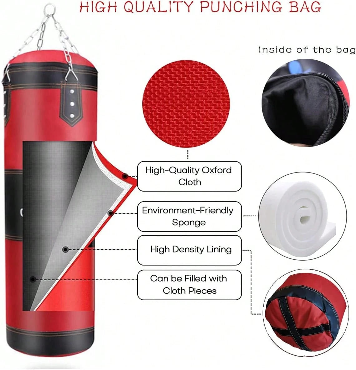 Punching Bag For Adults Unfilled Heavy Punching Bag, Boxing Bag Set With Punching Gloves, Wraps, Chain, Ceiling Hook For MMA Kickboxing Boxing Karate Muay Thai Taekwondo