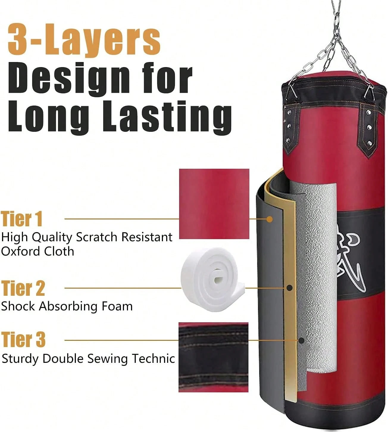 Punching Bag For Adults Unfilled Heavy Punching Bag, Boxing Bag Set With Punching Gloves, Wraps, Chain, Ceiling Hook For MMA Kickboxing Boxing Karate Muay Thai Taekwondo