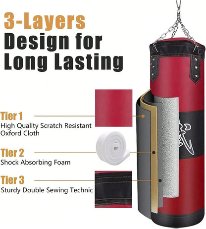 Punching Bag For Adults Unfilled Heavy Punching Bag, Boxing Bag Set With Punching Gloves, Wraps, Chain, Ceiling Hook For MMA Kickboxing Boxing Karate Muay Thai Taekwondo