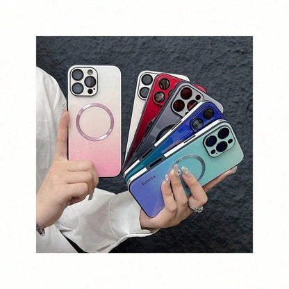 Purple+Blue Gradient Magnetic Phone Case Compatible With IPhone 16/15/14/13/12 Pro Max Camera Protection With Wireless Charging Shockproof Protection Back Cover