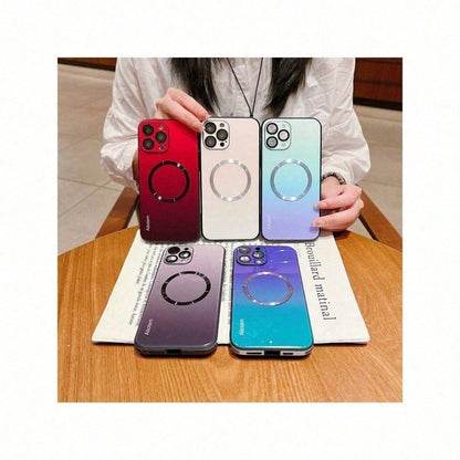 Purple+Blue Gradient Magnetic Phone Case Compatible With IPhone 16/15/14/13/12 Pro Max Camera Protection With Wireless Charging Shockproof Protection Back Cover