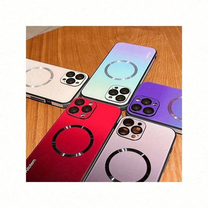 Purple+Blue Gradient Magnetic Phone Case Compatible With IPhone 16/15/14/13/12 Pro Max Camera Protection With Wireless Charging Shockproof Protection Back Cover