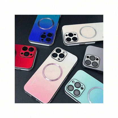 Purple+Blue Gradient Magnetic Phone Case Compatible With IPhone 16/15/14/13/12 Pro Max Camera Protection With Wireless Charging Shockproof Protection Back Cover