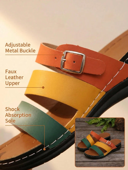 PWIIMG Women's New Summer Color-Block Open-Toe Sandals, Multi-Color Cross-Strap Wedge Platform Sandals, Suitable For Beach, Home, Street, And Commuting