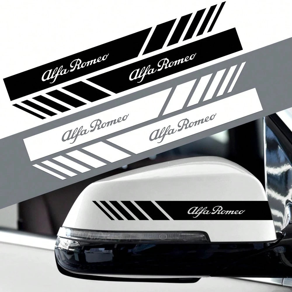 Racing Stripe Car Side Mirror Sticker, Custom Script Logo Vinyl Decal For Rearview Mirror Cover, Waterproof Sport Style Auto Exterior Modification Accessory