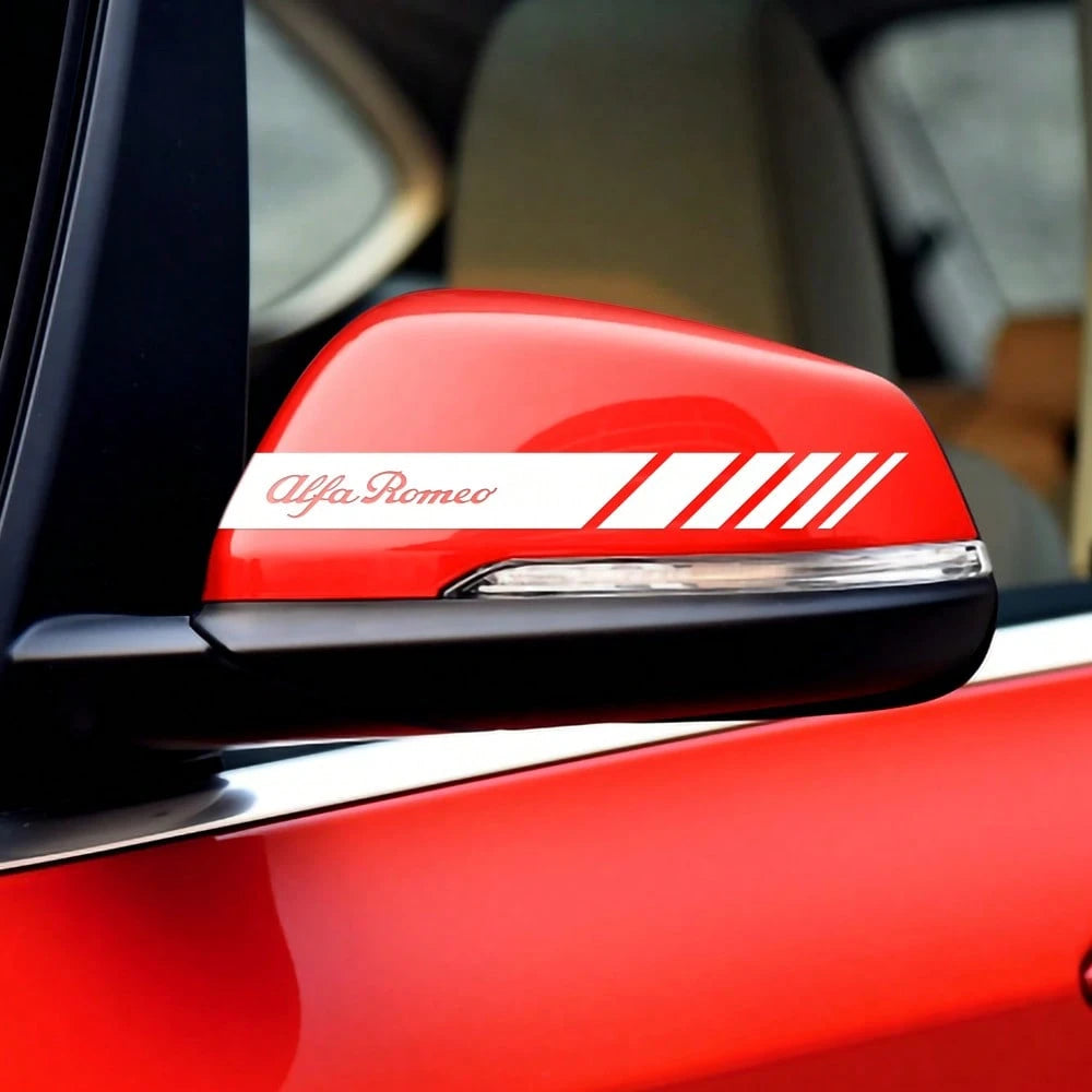 Racing Stripe Car Side Mirror Sticker, Custom Script Logo Vinyl Decal For Rearview Mirror Cover, Waterproof Sport Style Auto Exterior Modification Accessory