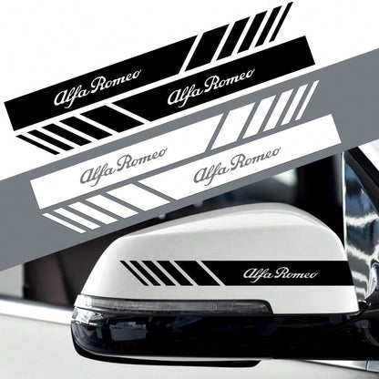 Racing Stripe Car Side Mirror Sticker, Custom Script Logo Vinyl Decal For Rearview Mirror Cover, Waterproof Sport Style Auto Exterior Modification Accessory