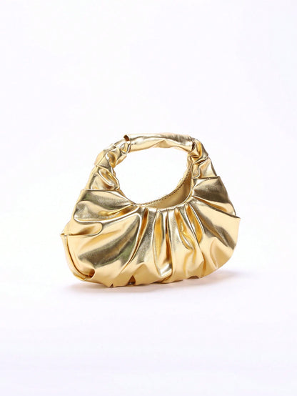 Radiana 2024 Spring New Arrival Women Handbag, One Piece Of Solid Color Pearl Glossy PU Cloud Bag, Fashionable And Concise Stitching Design With Elegant Elegant For Lady, Foldable And Wrinkled Bag Sty