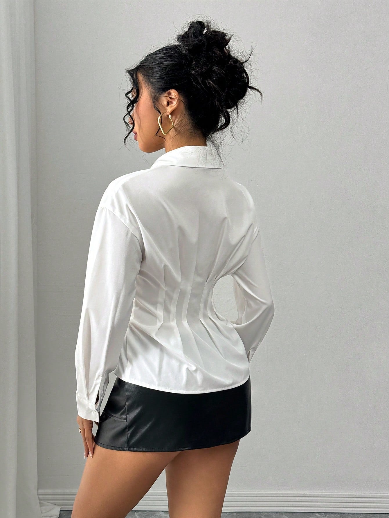 Rafferiza Gathered Waist Pleated Women Long Sleeve Fashion Blouse Women Shirt