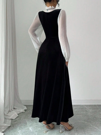 Rafferiza Women's Elegant Velvety Long Dress With Sophisticated High-End Vibe, Autumn/Winter