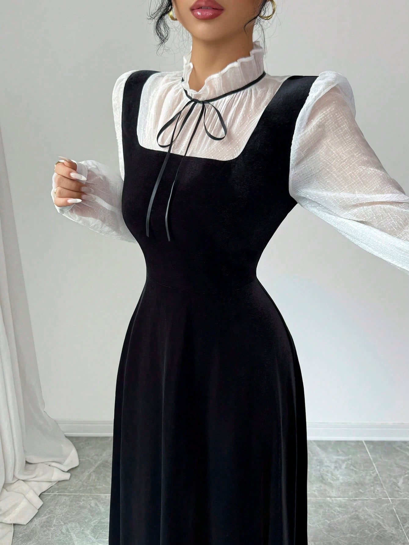 Rafferiza Women's Elegant Velvety Long Dress With Sophisticated High-End Vibe, Autumn/Winter